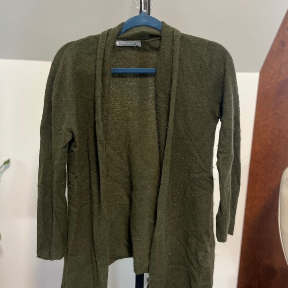Dark Olive Drape-Front Cashmere Cardigan – Lightweight & Soft - Picture 1 of 4